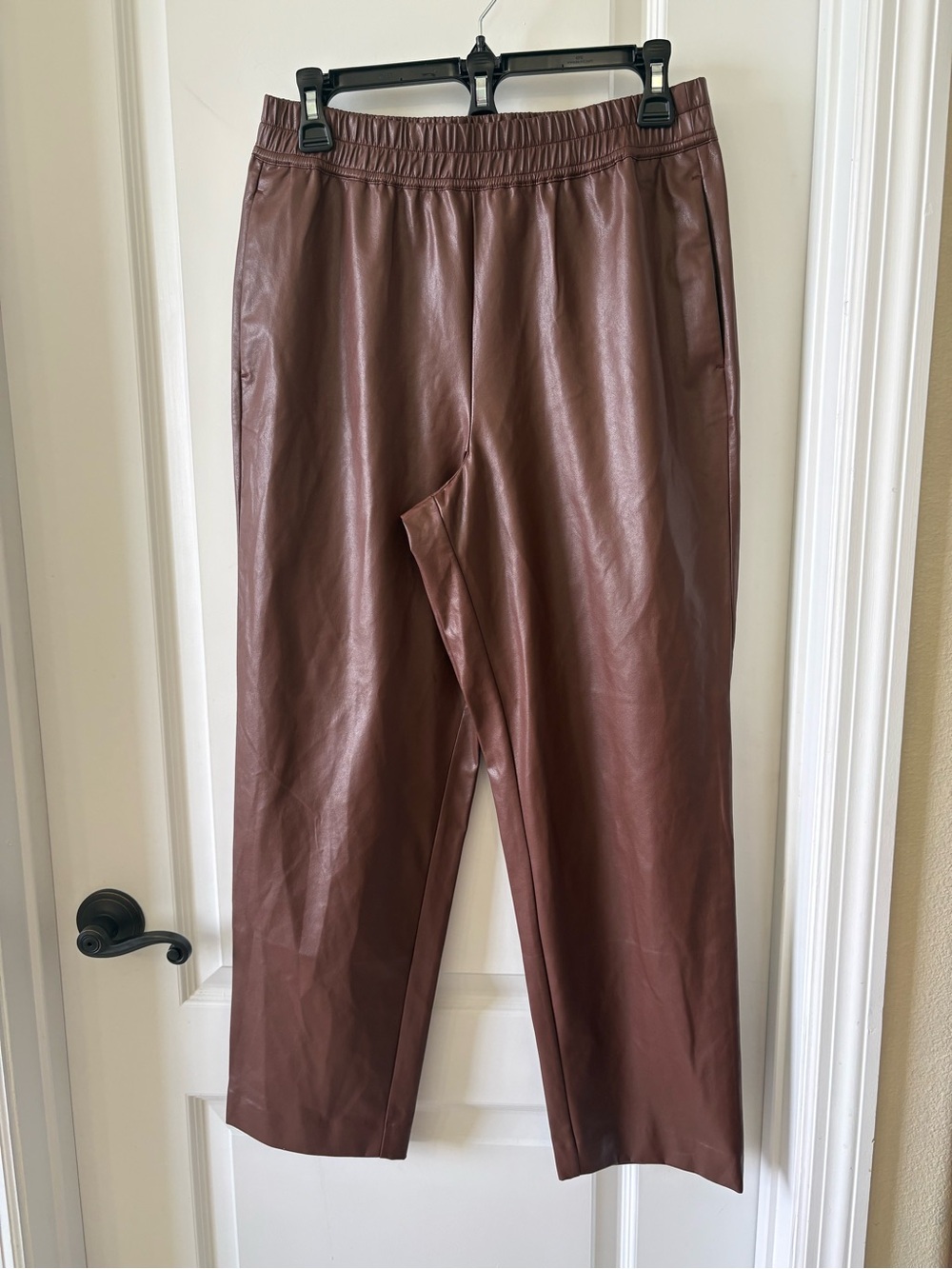 The Reset R Label Brown Faux Leather Pull On Pants Medium